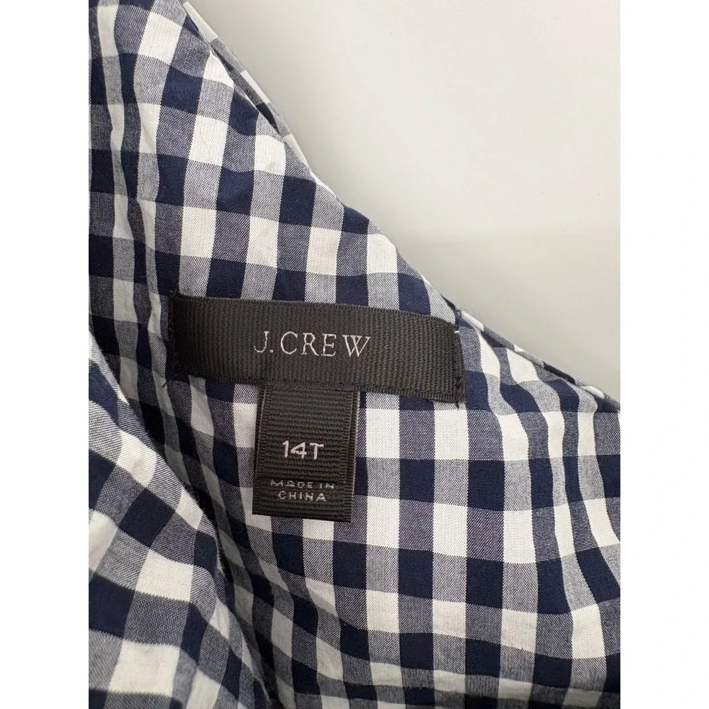 J. Crew Top Womens‎ 14T Blue Gingham One Shoulder Ruffle Asymmetric Cotton